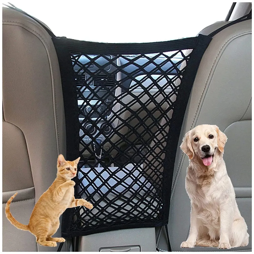 Dog Car Net Barrier Pet Barrier with Auto Safety Mesh Organizer | Baby Stretchable Storage Bag Universal for Cars, SUVs -Easy Install, Car Divider for Driving Safely with Children & Pets