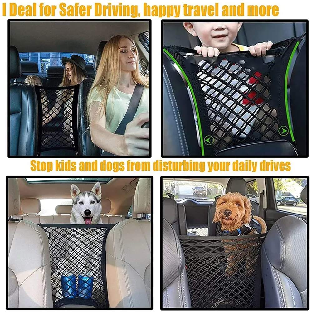 Dog Car Net Barrier Pet Barrier with Auto Safety Mesh Organizer | Baby Stretchable Storage Bag Universal for Cars, SUVs -Easy Install, Car Divider for Driving Safely with Children & Pets - 4