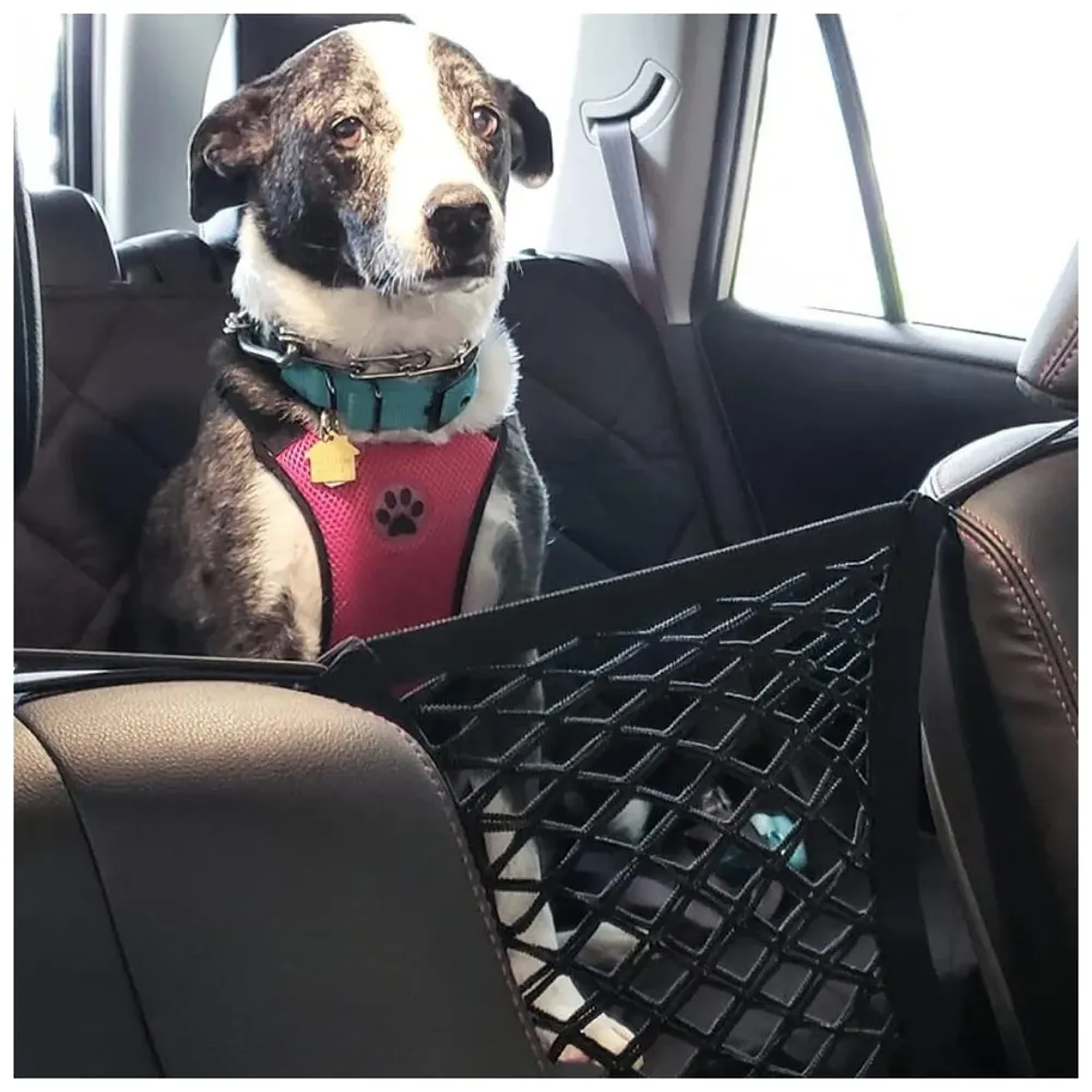 Dog Car Net Barrier Pet Barrier with Auto Safety Mesh Organizer | Baby Stretchable Storage Bag Universal for Cars, SUVs -Easy Install, Car Divider for Driving Safely with Children & Pets - 7