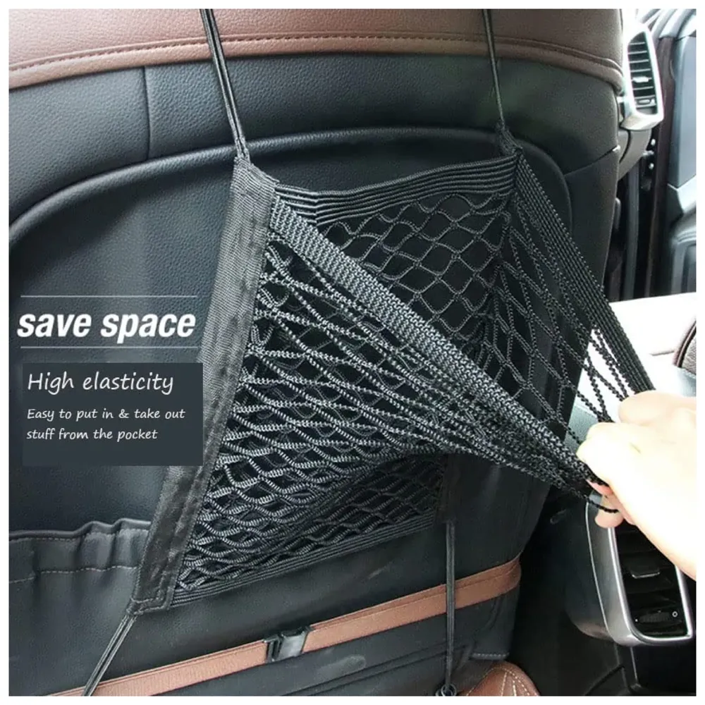 Dog Car Net Barrier Pet Barrier with Auto Safety Mesh Organizer | Baby Stretchable Storage Bag Universal for Cars, SUVs -Easy Install, Car Divider for Driving Safely with Children & Pets - 8