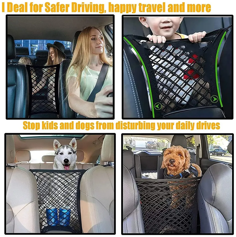 Dog Car Net Barrier Pet Barrier with Auto Safety Mesh Organizer | Baby Stretchable Storage Bag Universal for Cars, SUVs -Easy Install, Car Divider for Driving Safely with Children & Pets