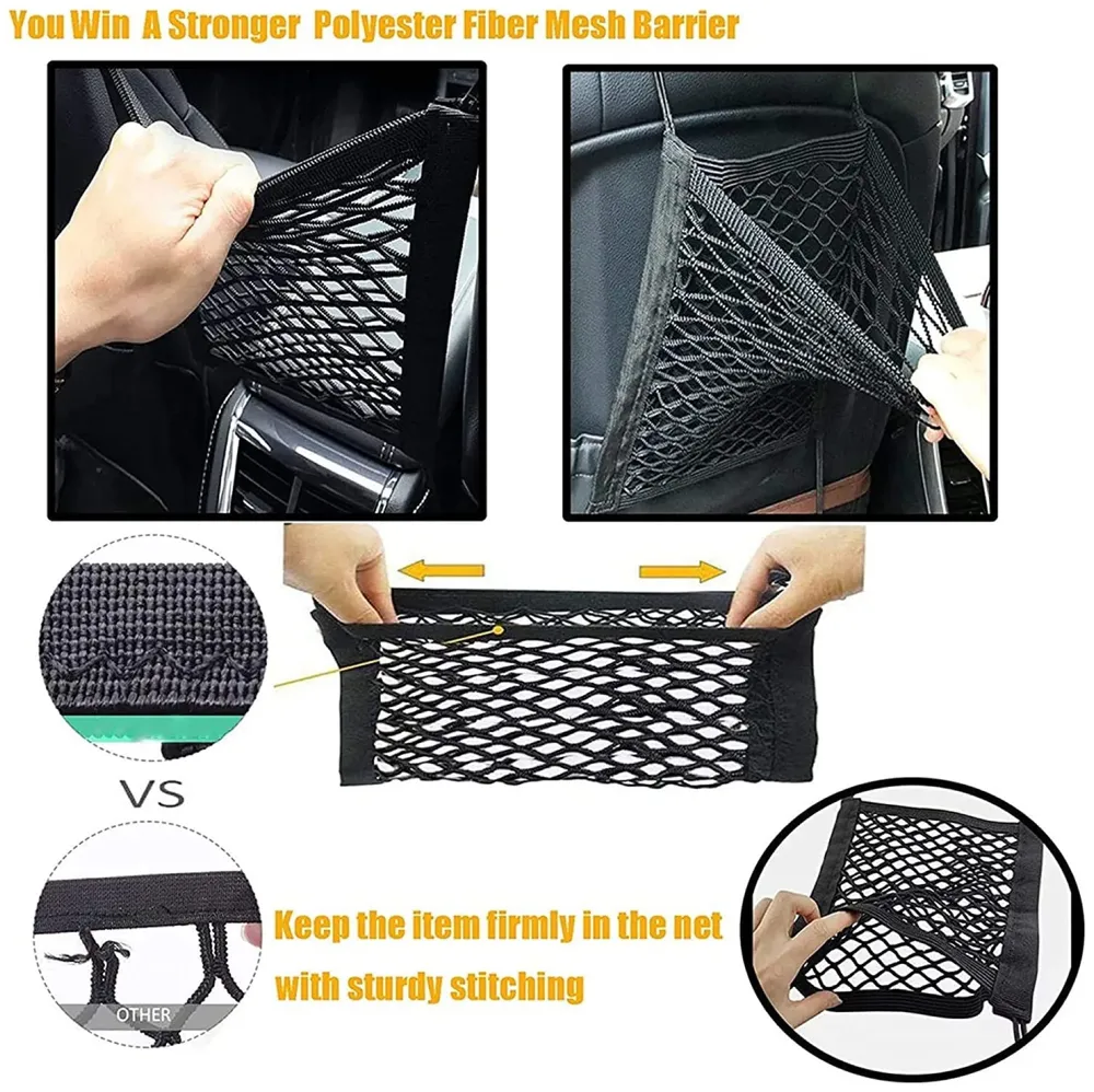 Dog Car Net Barrier Pet Barrier with Auto Safety Mesh Organizer | Baby Stretchable Storage Bag Universal for Cars, SUVs -Easy Install, Car Divider for Driving Safely with Children & Pets