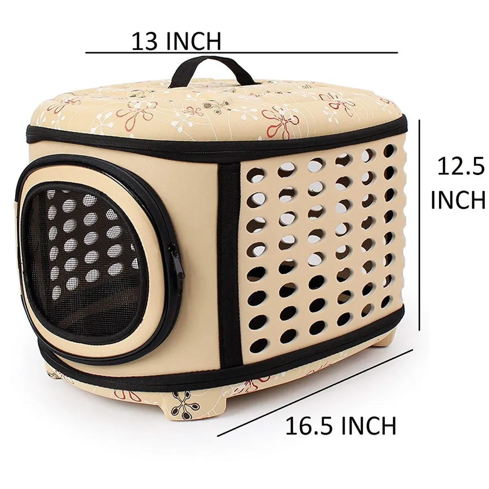 Portable Breathable EVA Car Soft Fabric Pet Carrier Folding Outdoor Storage Puppy Travel Transport Bag Pack for Dog Cat 43 x 38 x 30 cm (Beige) - 2