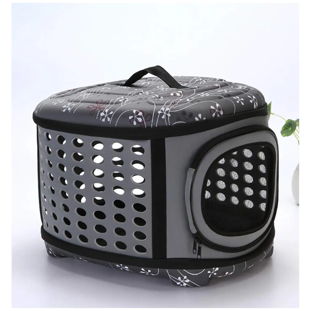 Portable Breathable EVA Car Soft Fabric Pet Carrier Folding Outdoor Storage Puppy Travel Transport Bag Pack for Dog Cat 43 x 38 x 30 cm (Charcoal)