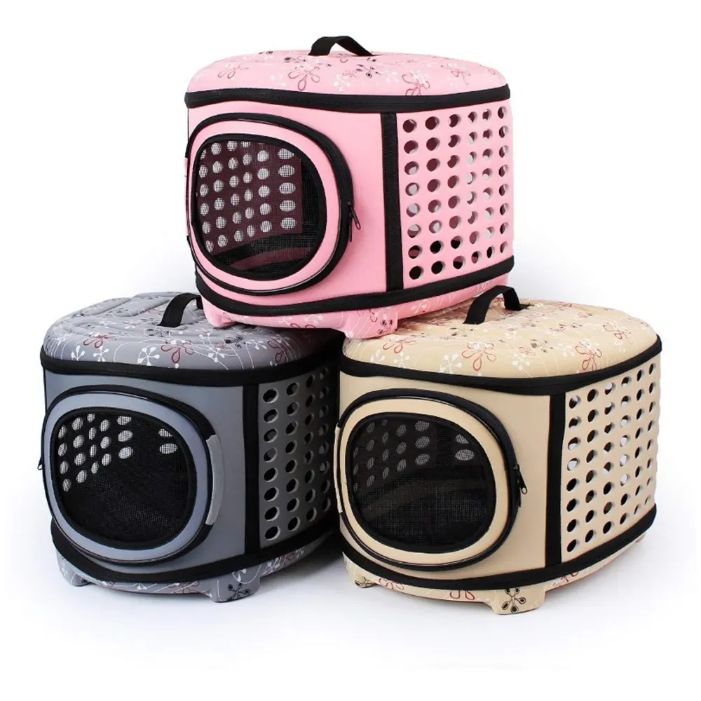 Portable Breathable EVA Car Soft Fabric Pet Carrier Folding Outdoor Storage Puppy Travel Transport Bag Pack for Dog Cat 43 x 38 x 30 cm (Charcoal)