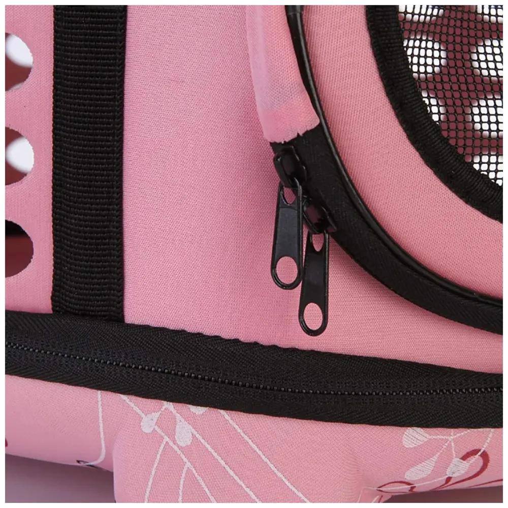 Portable Breathable EVA Car Soft Fabric Pet Carrier Folding Outdoor Storage Puppy Travel Transport Bag Pack for Dog Cat 43 x 38 x 30 cm (Pink)