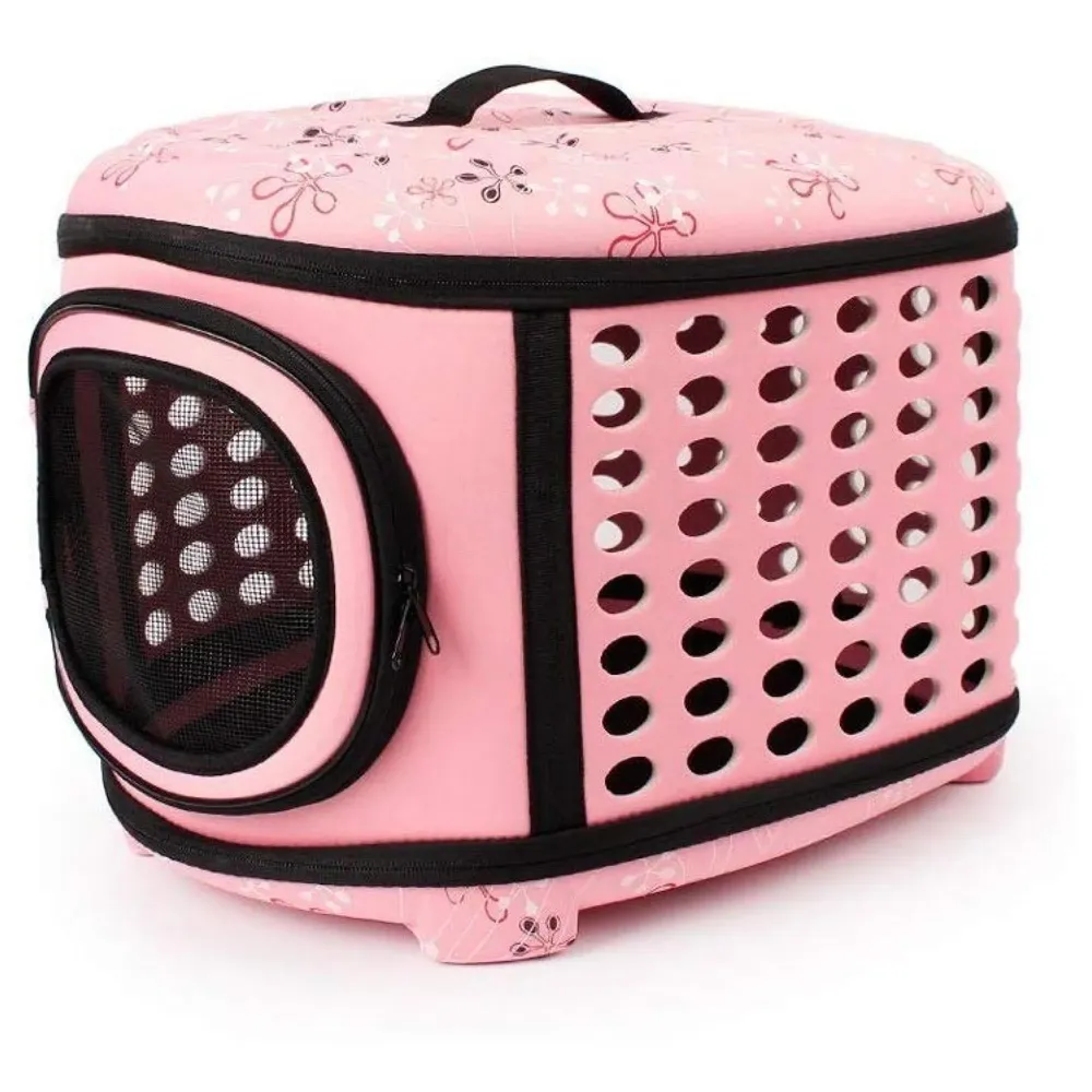 Portable Breathable EVA Car Soft Fabric Pet Carrier Folding Outdoor Storage Puppy Travel Transport Bag Pack for Dog Cat 43 x 38 x 30 cm (Pink)