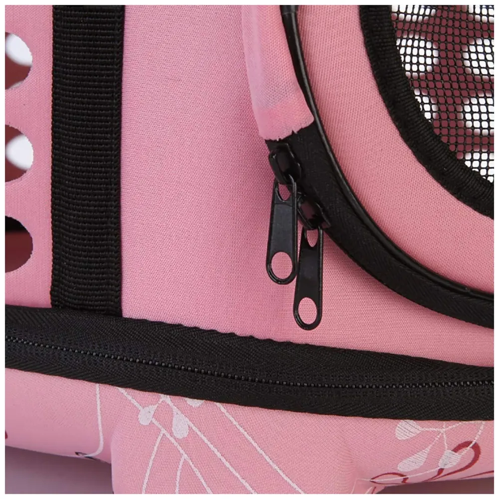 Portable Breathable EVA Car Soft Fabric Pet Carrier Folding Outdoor Storage Puppy Travel Transport Bag Pack for Dog Cat 43 x 38 x 30 cm (Pink)