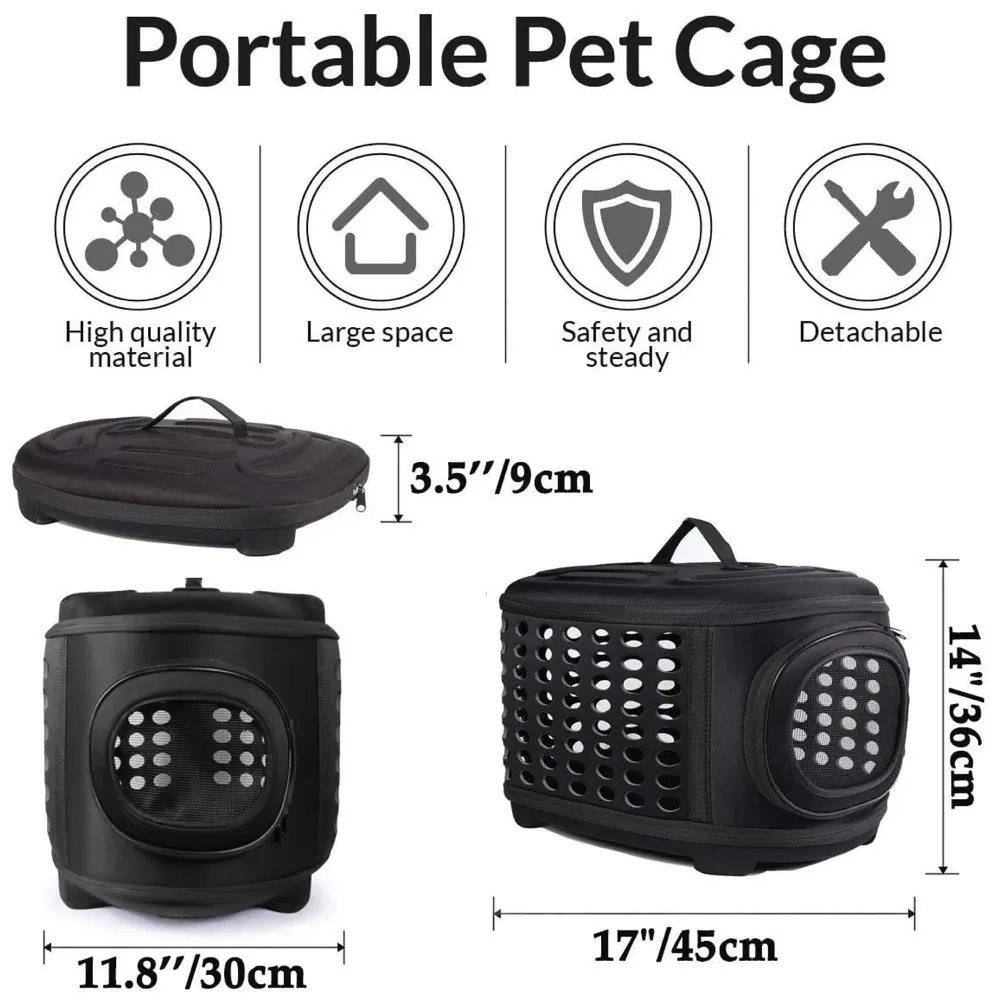 Portable Breathable EVA Car Soft Fabric Pet Carrier Folding Outdoor Storage Puppy Travel Transport Bag Pack for Dog Cat 43 x 38 x 30 cm (Black)