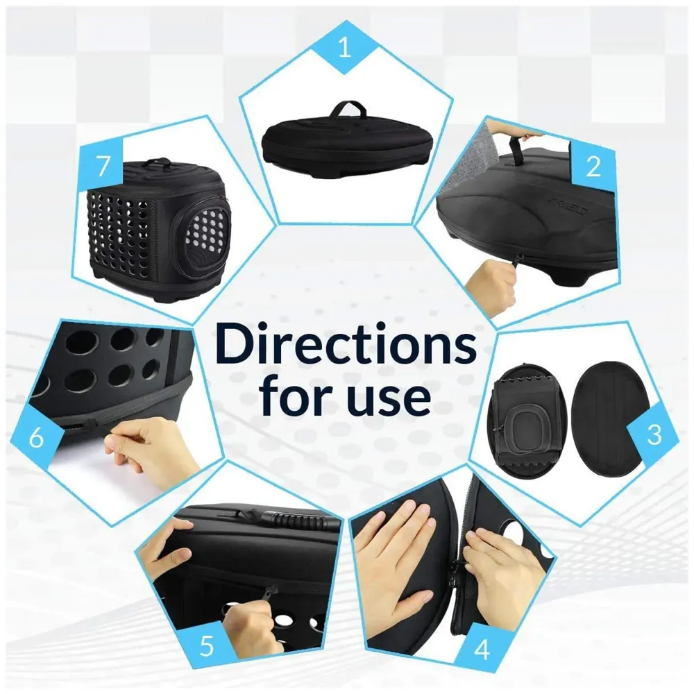 Portable Breathable EVA Car Soft Fabric Pet Carrier Folding Outdoor Storage Puppy Travel Transport Bag Pack for Dog Cat 43 x 38 x 30 cm (Black)