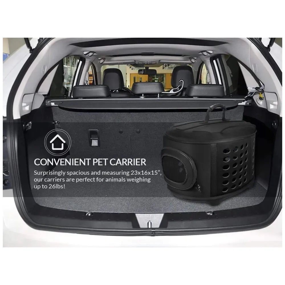 Portable Breathable EVA Car Soft Fabric Pet Carrier Folding Outdoor Storage Puppy Travel Transport Bag Pack for Dog Cat 43 x 38 x 30 cm (Black)
