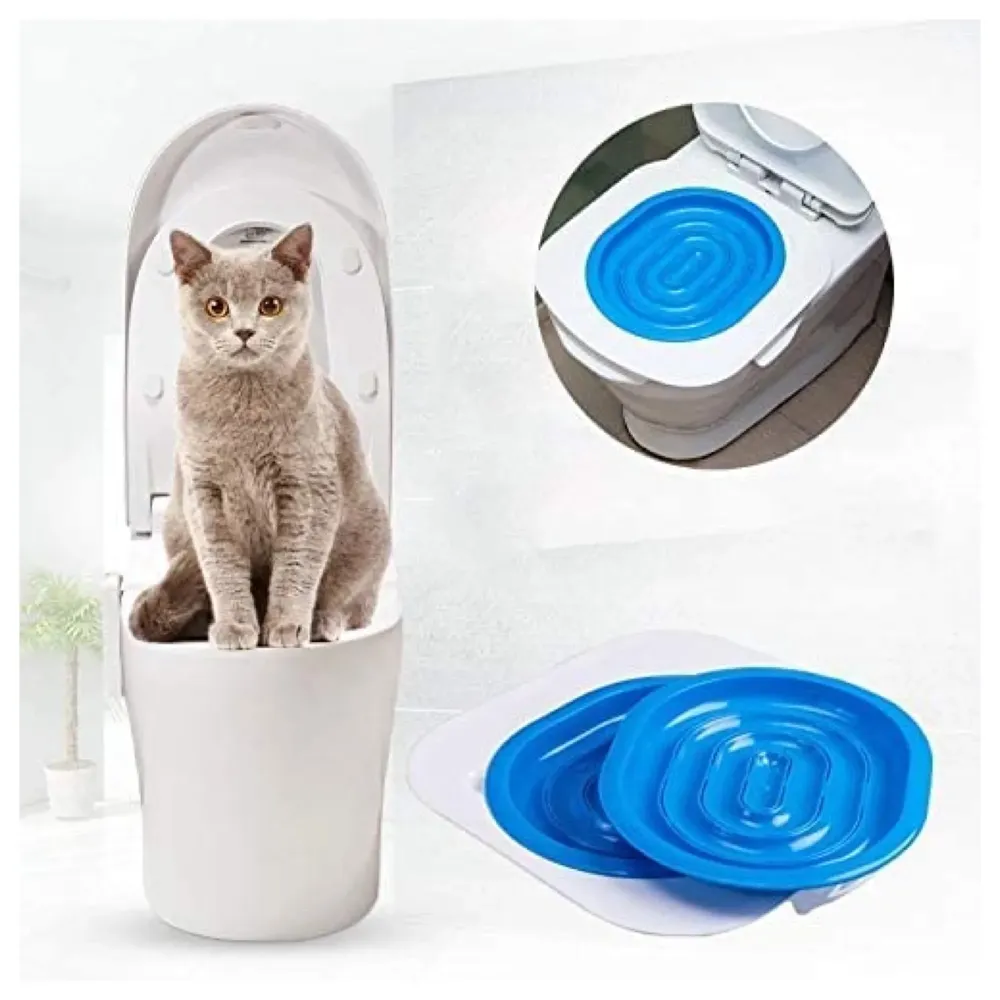 Cat Training Kit System for Toilet, Professional Kitty Trainer Urinal Seat With Extra Blue Tray - Teach Cat to Use Toilet 40x40x3.5cm