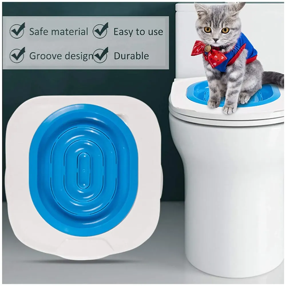 Cat Training Kit System for Toilet, Professional Kitty Trainer Urinal Seat With Extra Blue Tray - Teach Cat to Use Toilet 40x40x3.5cm