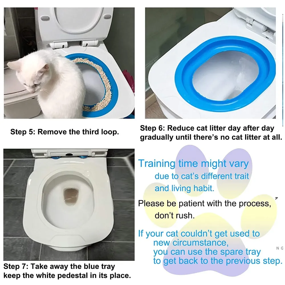 Cat Training Kit System for Toilet, Professional Kitty Trainer Urinal Seat With Extra Blue Tray - Teach Cat to Use Toilet 40x40x3.5cm