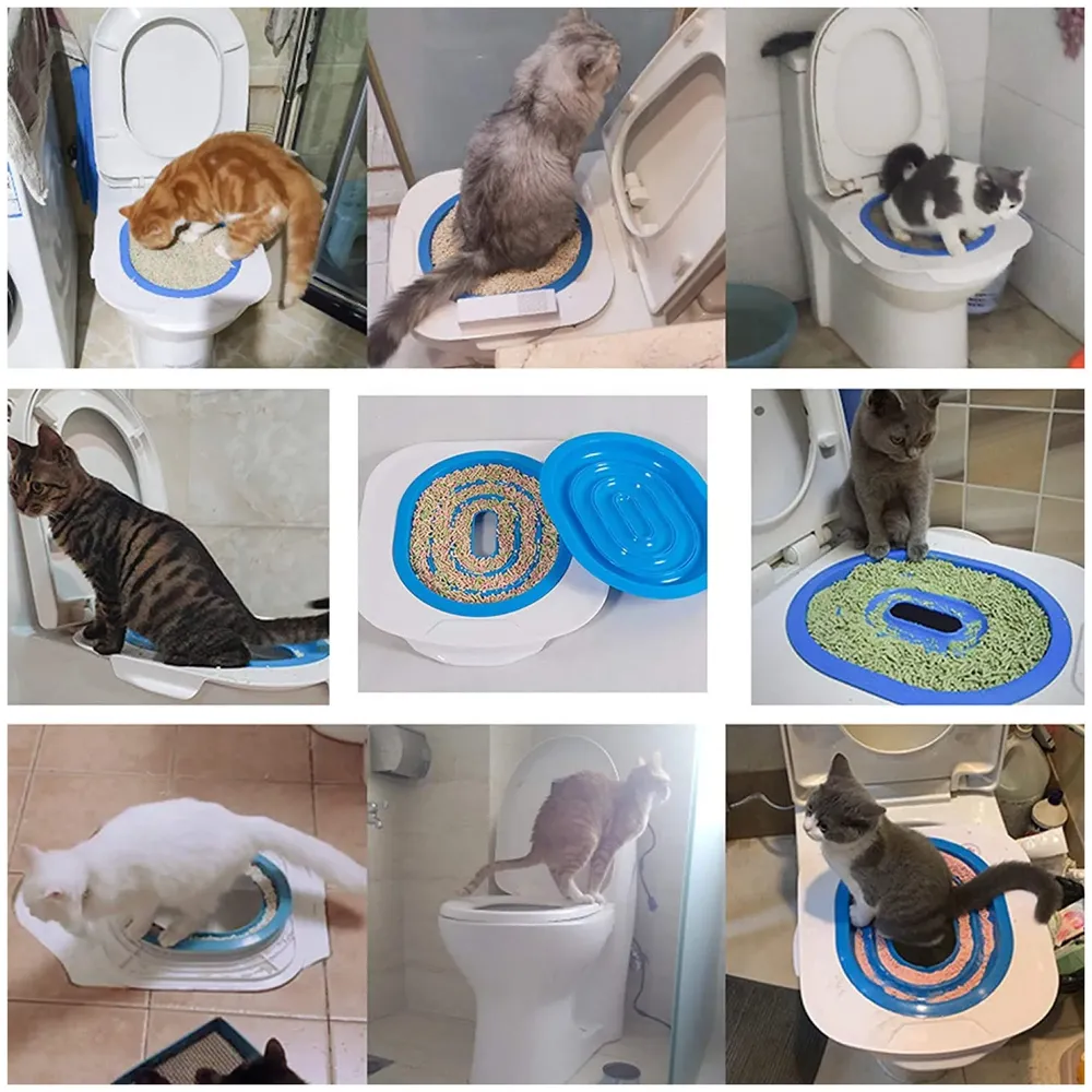 Cat Training Kit System for Toilet, Professional Kitty Trainer Urinal Seat With Extra Blue Tray - Teach Cat to Use Toilet 40x40x3.5cm