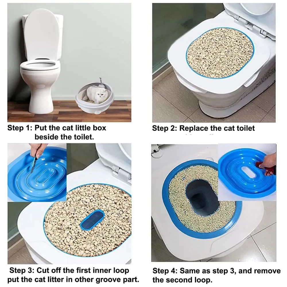 Cat Training Kit System for Toilet, Professional Kitty Trainer Urinal Seat With Extra Blue Tray - Teach Cat to Use Toilet 40x40x3.5cm