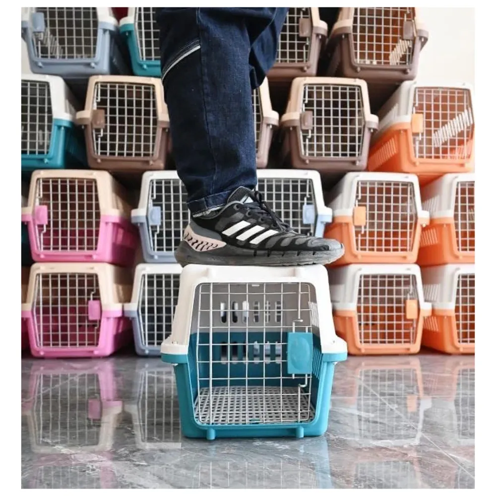 24 Inch Pet Travel Carrier Dog Cat Crate Plastic Handle Hinged Door Folding Collapsible Kennel Transport Box Crate Pet Cage (Big - 24 x 14.5 x 14.5 inch)
