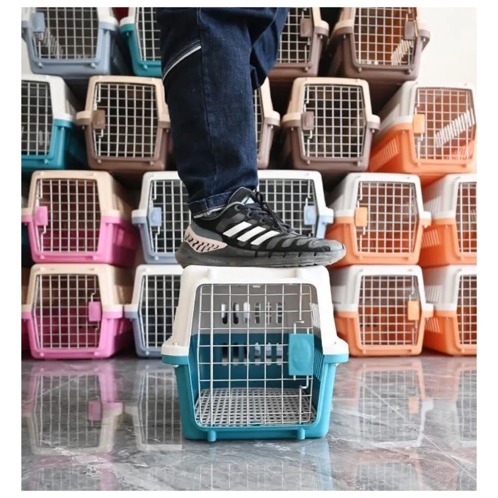 24 Inch Pet Travel Carrier Dog Cat Crate Plastic Handle Hinged Door Folding Collapsible Kennel Transport Box Crate Pet Cage (Big - 24 x 14.5 x 14.5 inch)