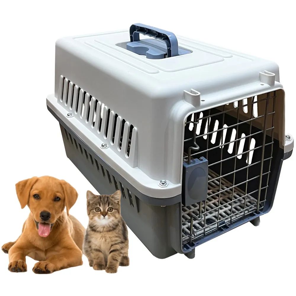 19 Inch Pet Travel Carrier Dog Cat Crate Plastic Handle Hinged Door Folding Collapsible Kennel Transport Box Crate Pet Cage (Regular - 19.5 x 13 x 12.5 Inch)