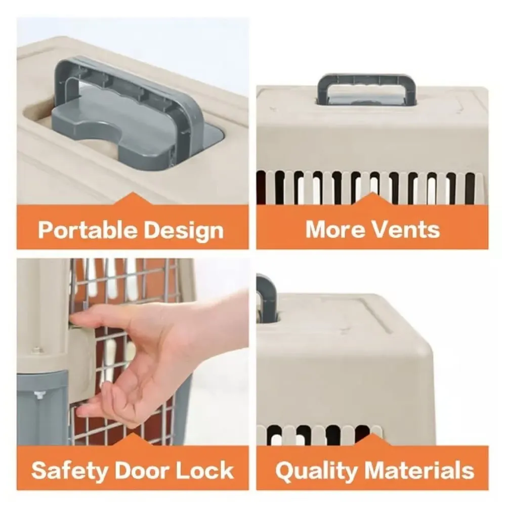 19 Inch Pet Travel Carrier Dog Cat Crate Plastic Handle Hinged Door Folding Collapsible Kennel Transport Box Crate Pet Cage (Regular - 19.5 x 13 x 12.5 Inch)