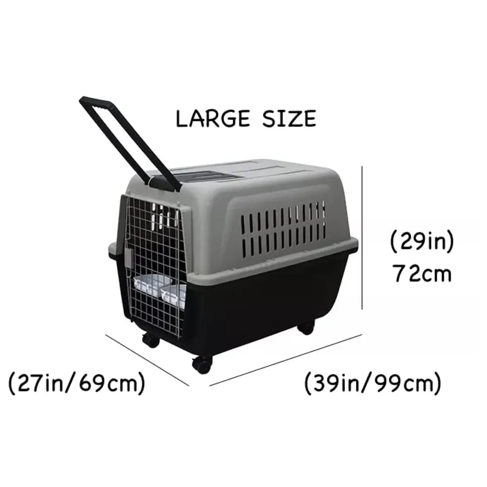 40 Inch Pet Travel Carrier Dog Cat Large with Wheels Crate Plastic Folding Collapsible Kennel Transport Box Pet Cage 40 x 29 x27 Inch