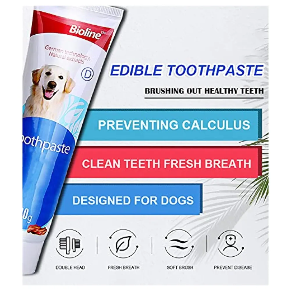 Chicken Dog Tooth Brushing Kit Teeth Cleaning Kit Plaque and Tartar Control Toothpaste with 3 Toothbrush for Dogs Eliminates Bad Breath, Dog Toothpaste Chicken Flavour. - 2