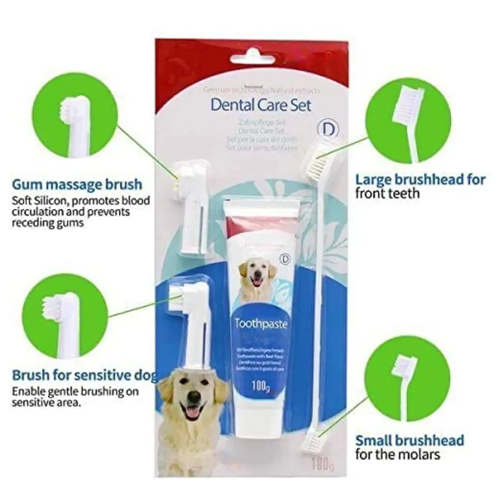 Orange Dog Tooth Brushing Kit Teeth Cleaning Kit Plaque and Tartar Control Toothpaste with 3 Toothbrush for Dogs Eliminates Bad Breath, Dog Toothpaste Orange Flavour. - 2