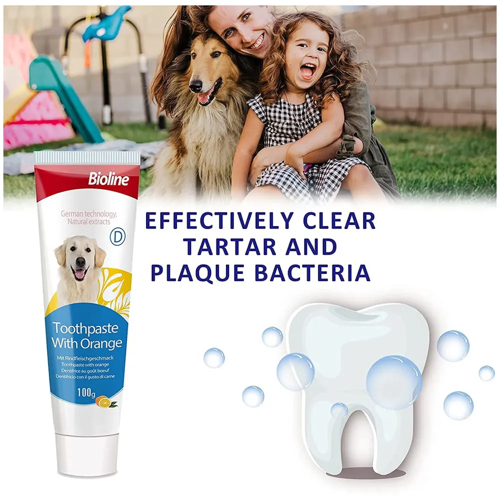 Orange Dog Tooth Brushing Kit Teeth Cleaning Kit Plaque and Tartar Control Toothpaste with 3 Toothbrush for Dogs Eliminates Bad Breath, Dog Toothpaste Orange Flavour. - 6