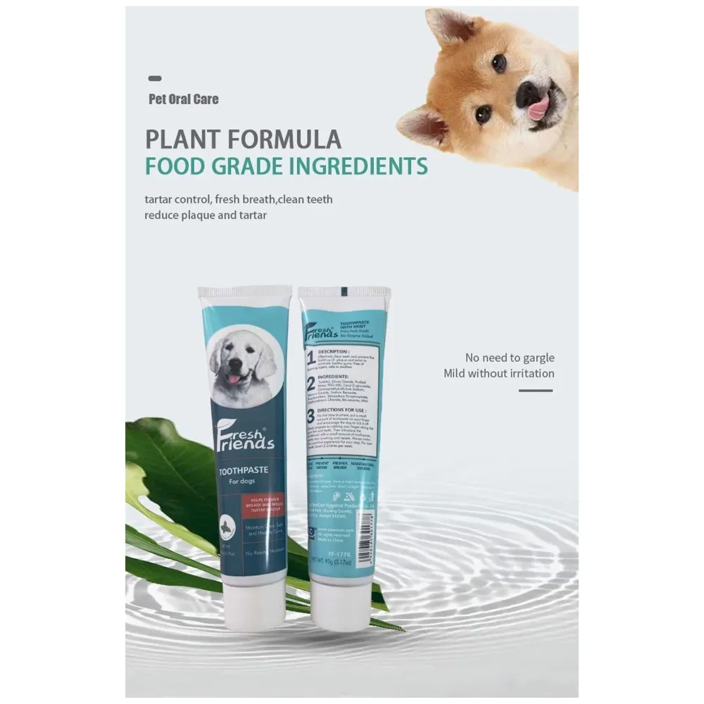 Mint Dog Tooth Brushing Kit Teeth Cleaning Kit Plaque and Tartar Control Toothpaste with 1 Toothbrush for Dogs Eliminates Bad Breath, Dog Toothpaste Mint Flavour. - 2