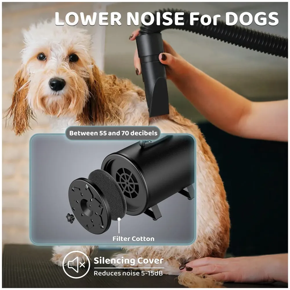 Pet Hair Dryer, 5.2HP/ 3800W High Velocity Pet Blow Dryer with Heater for Grooming, Speed Temperature Adjustable Dog Blower Grooming Dryer with 3 Nozzles For Dogs And Cats.
