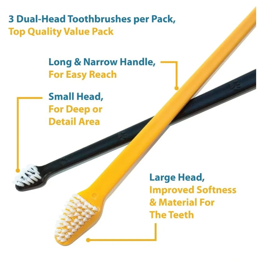 Dog Toothbrush Set of 3 – Dual Headed Dental Hygiene Brushes for Small to Large Dogs, Cats - 3