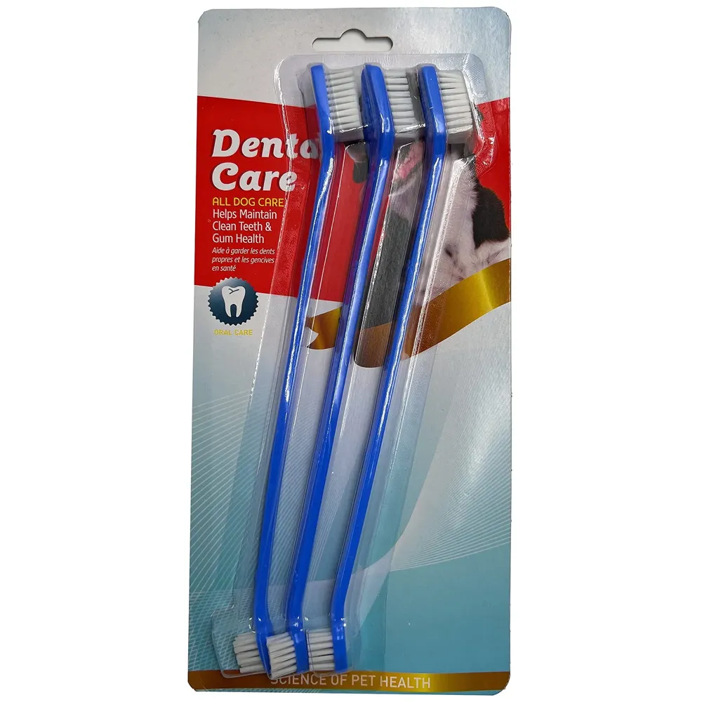 Dog Toothbrush Set of 3 – Dual Headed Dental Hygiene Brushes for Small to Large Dogs, Cats