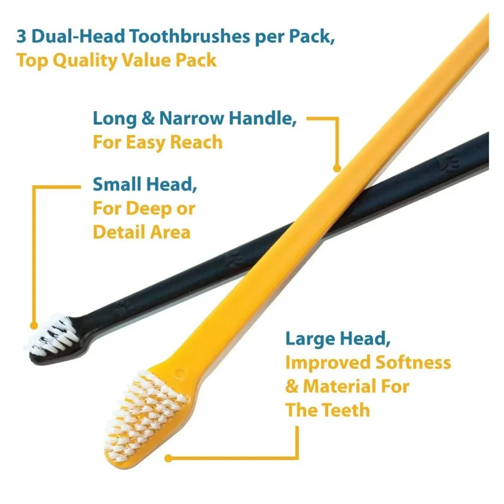 Dog Toothbrush Set of 3 – Dual Headed Dental Hygiene Brushes for Small to Large Dogs, Cats