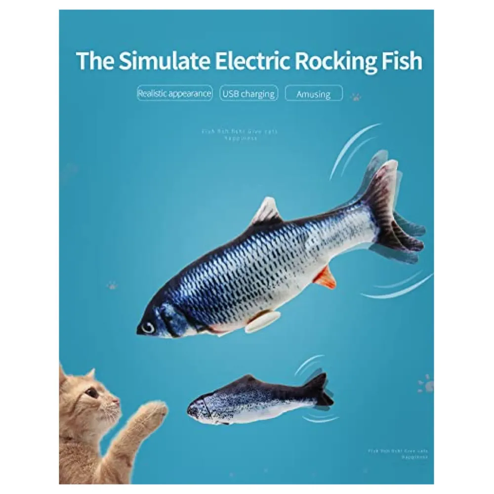 Simulation Jumping Electric Fish Cat Toys for Kittens, Wagging Fish Tail Toy, Cat Plush Toy,Cat Toy,Catnip Toy, USB Powered,Simulation Catfish Toy - 2