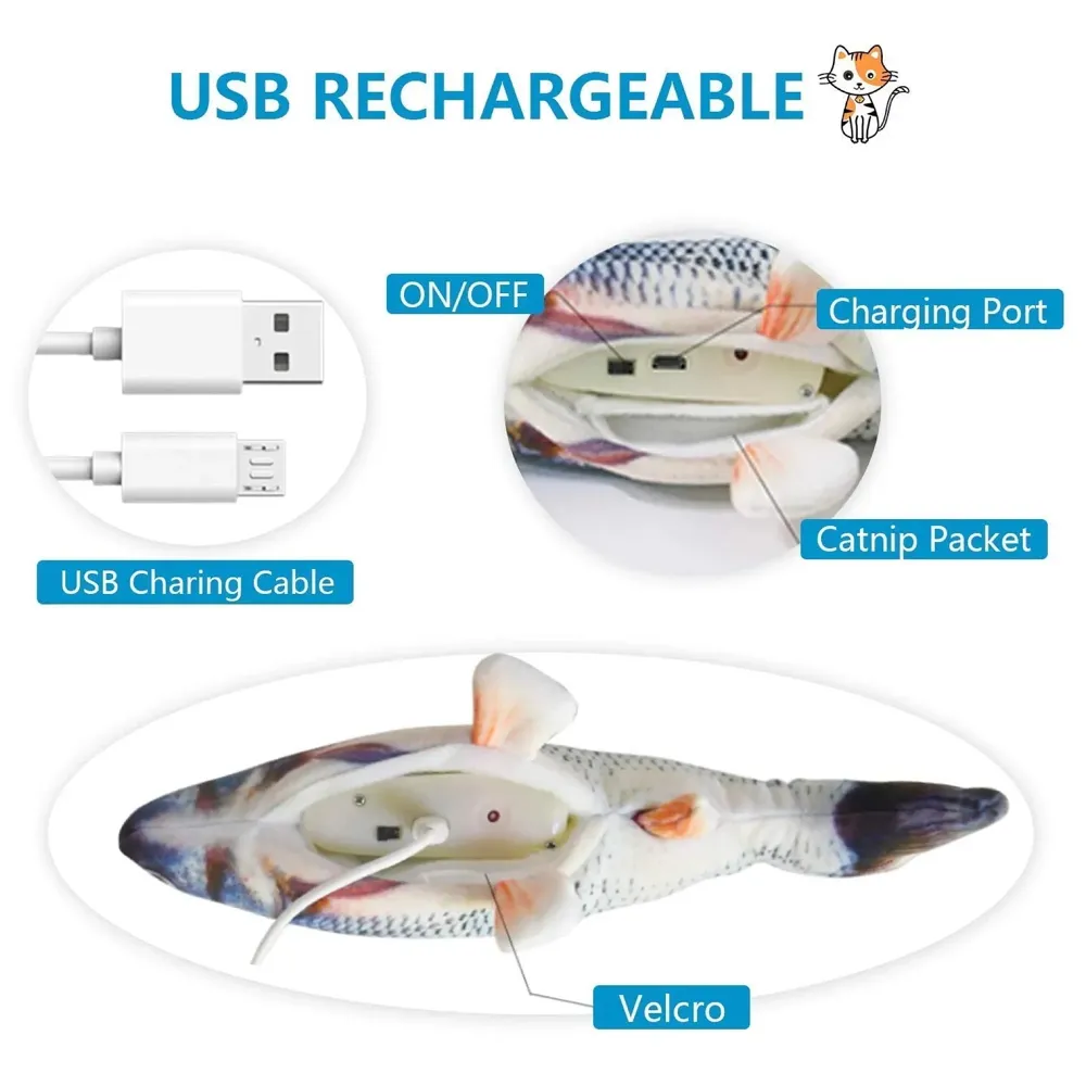 Malier Catnip Toys for Cats Electric Simulation Plush Fish Shape Toy Doll Interactive Pets Pillow Chew Bite Kick Supplies for Kitten Kitty Cat - 3