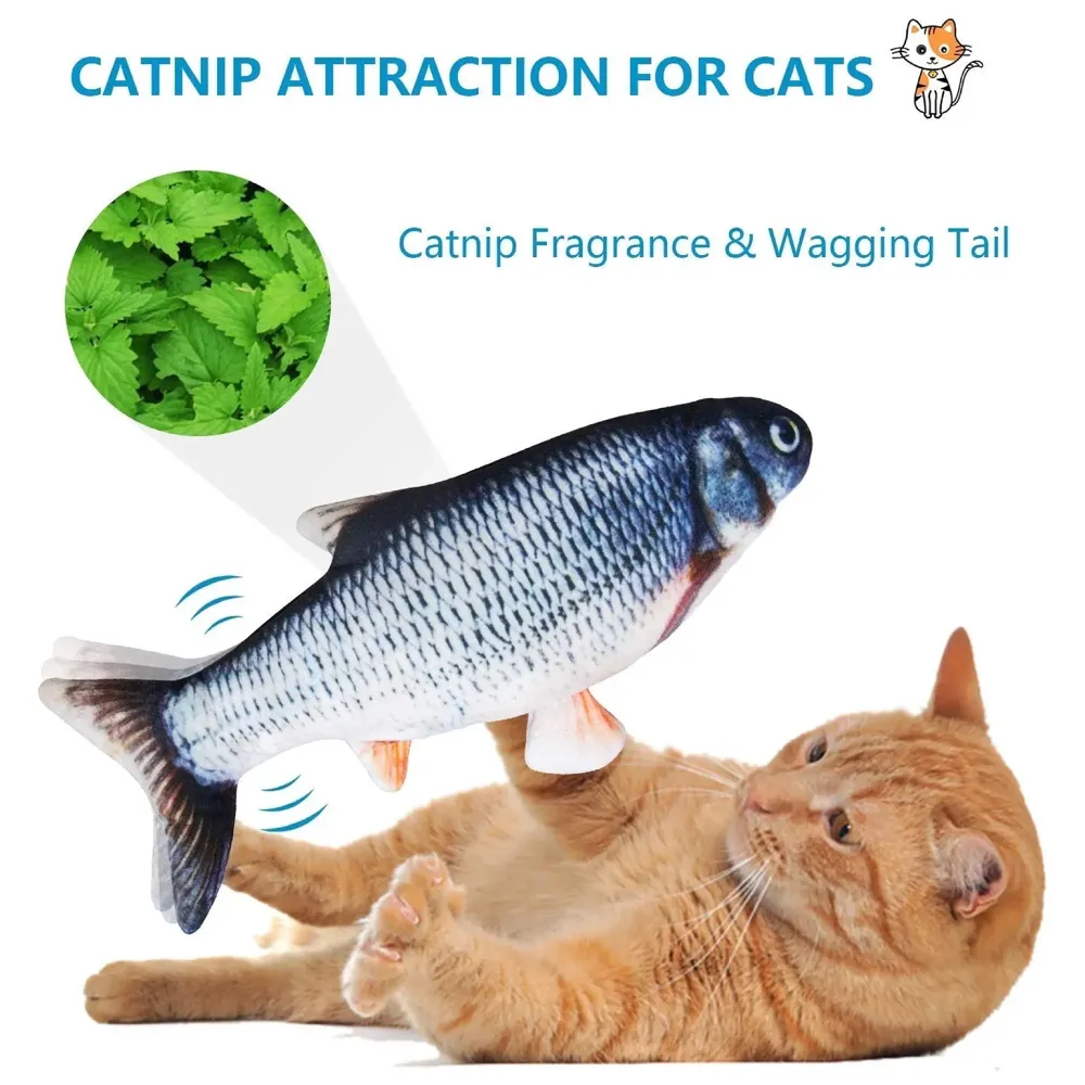 Malier Catnip Toys for Cats Electric Simulation Plush Fish Shape Toy Doll Interactive Pets Pillow Chew Bite Kick Supplies for Kitten Kitty Cat - 4
