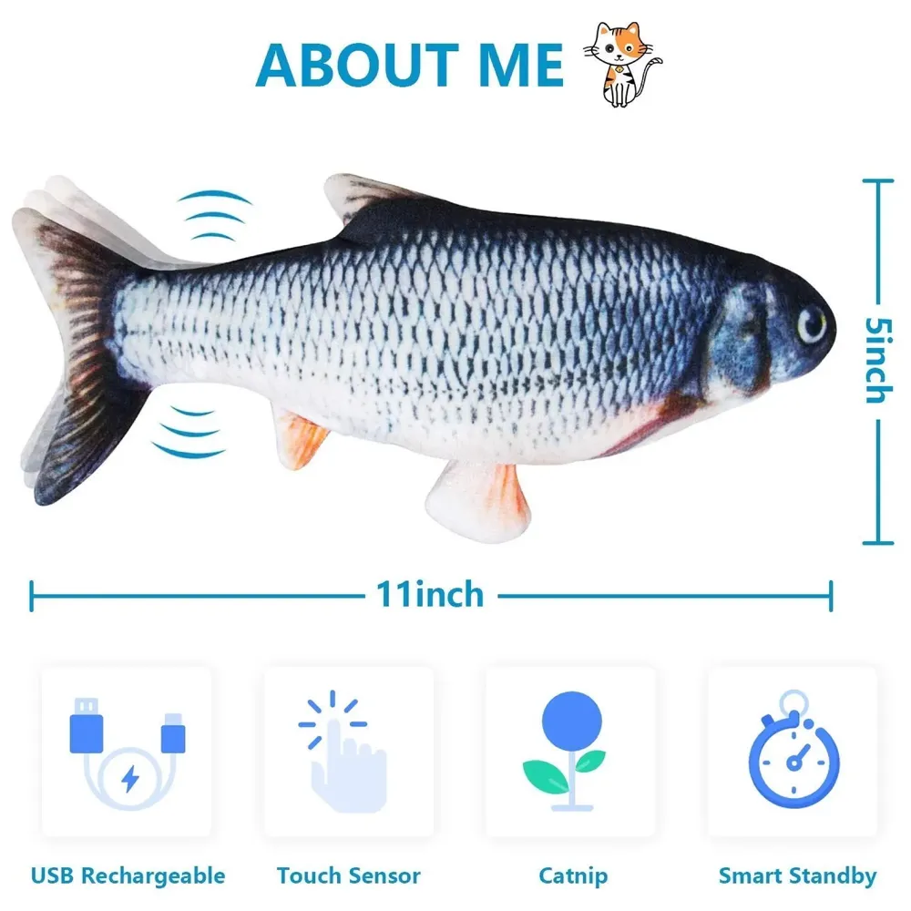 Malier Catnip Toys for Cats Electric Simulation Plush Fish Shape Toy Doll Interactive Pets Pillow Chew Bite Kick Supplies for Kitten Kitty Cat - 5