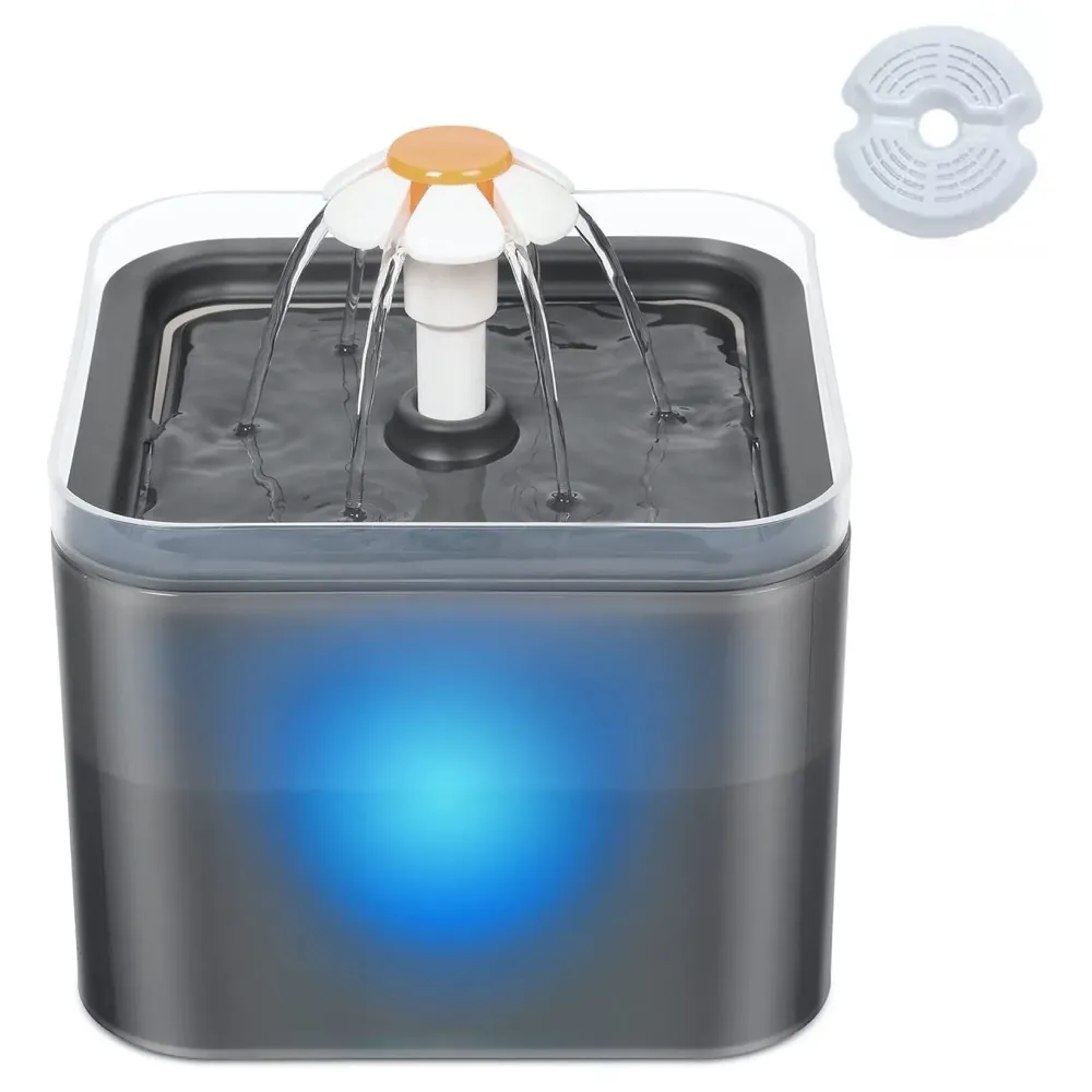 Black Pet Fountain with Light LED, Automatic Cat Fountain Dog Fountain with Filter Pet Bowl Water Dispenser for Cats and Dogs