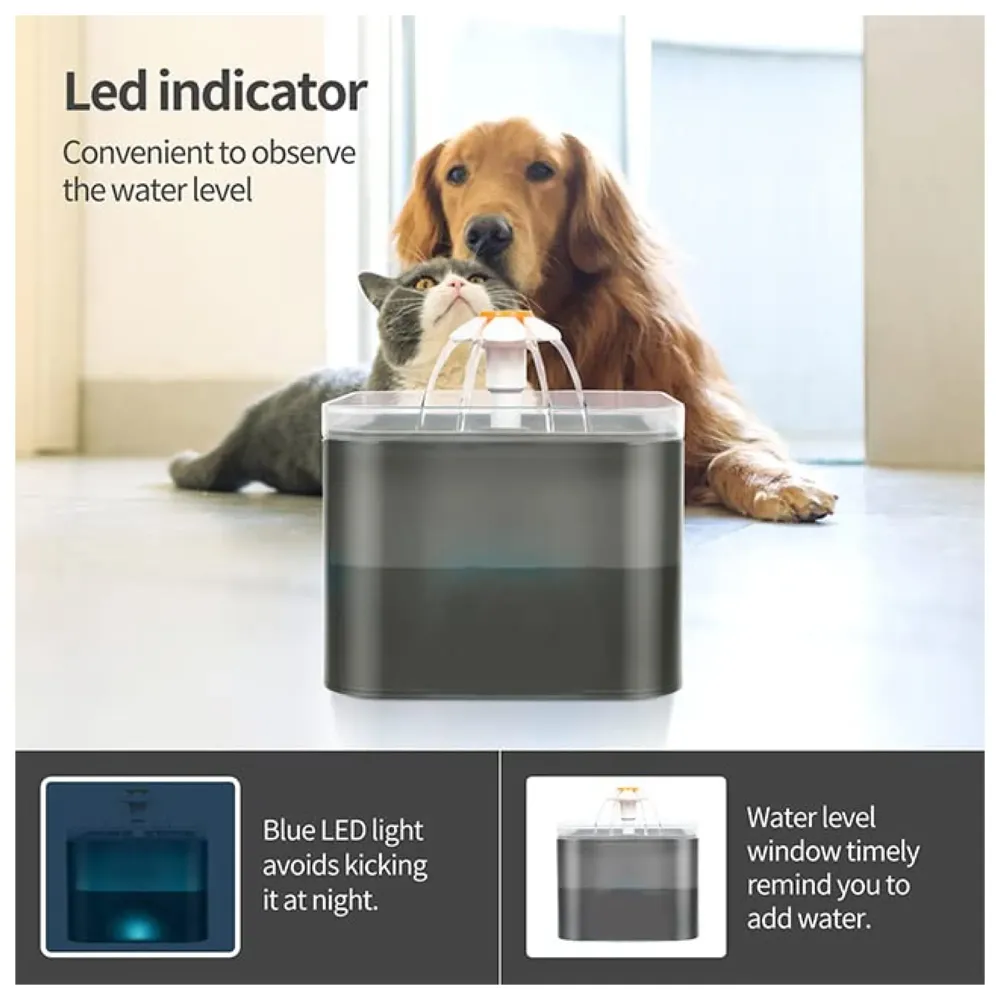 Black Pet Fountain with Light LED, Automatic Cat Fountain Dog Fountain with Filter Pet Bowl Water Dispenser for Cats and Dogs