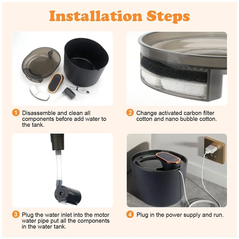 Pet Fountain with Filter Automatic Pet Water Fountain for Constant Filtration and Runnning Water for Cats and Dogs Black- 20 cm x 17cm x15.5 cm - 9