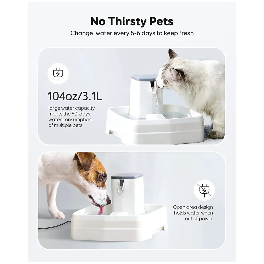 Pet Fountain Square, Automatic Cat & Dog Water Fountain with Filter, Ideal for Multiple Pets
