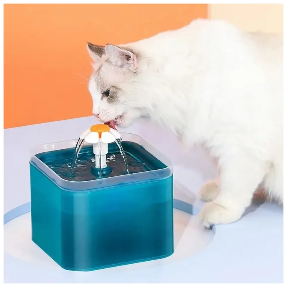 Cat Fountain with LED Light and Filter Automatic Pet Water Fountain for Constant Clean and Runnning Water Cyan Flower Flow - 16 x 16 x 12 Cm
