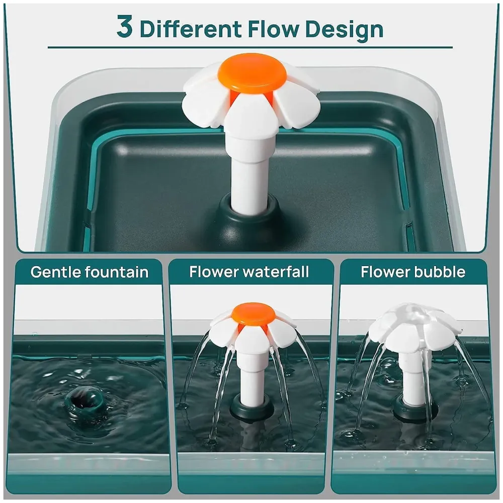 Cat Fountain with LED Light and Filter Automatic Pet Water Fountain for Constant Clean and Runnning Water Cyan Flower Flow - 16 x 16 x 12 Cm