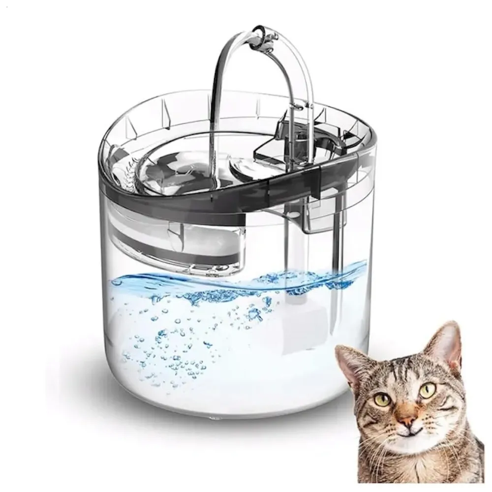 Cat Fountain Transparent Round with Filter Automatic Pet Fountain for Constant Clean and Runnning Water 2 Flow Design - 16.5 x 15.5 Cm
