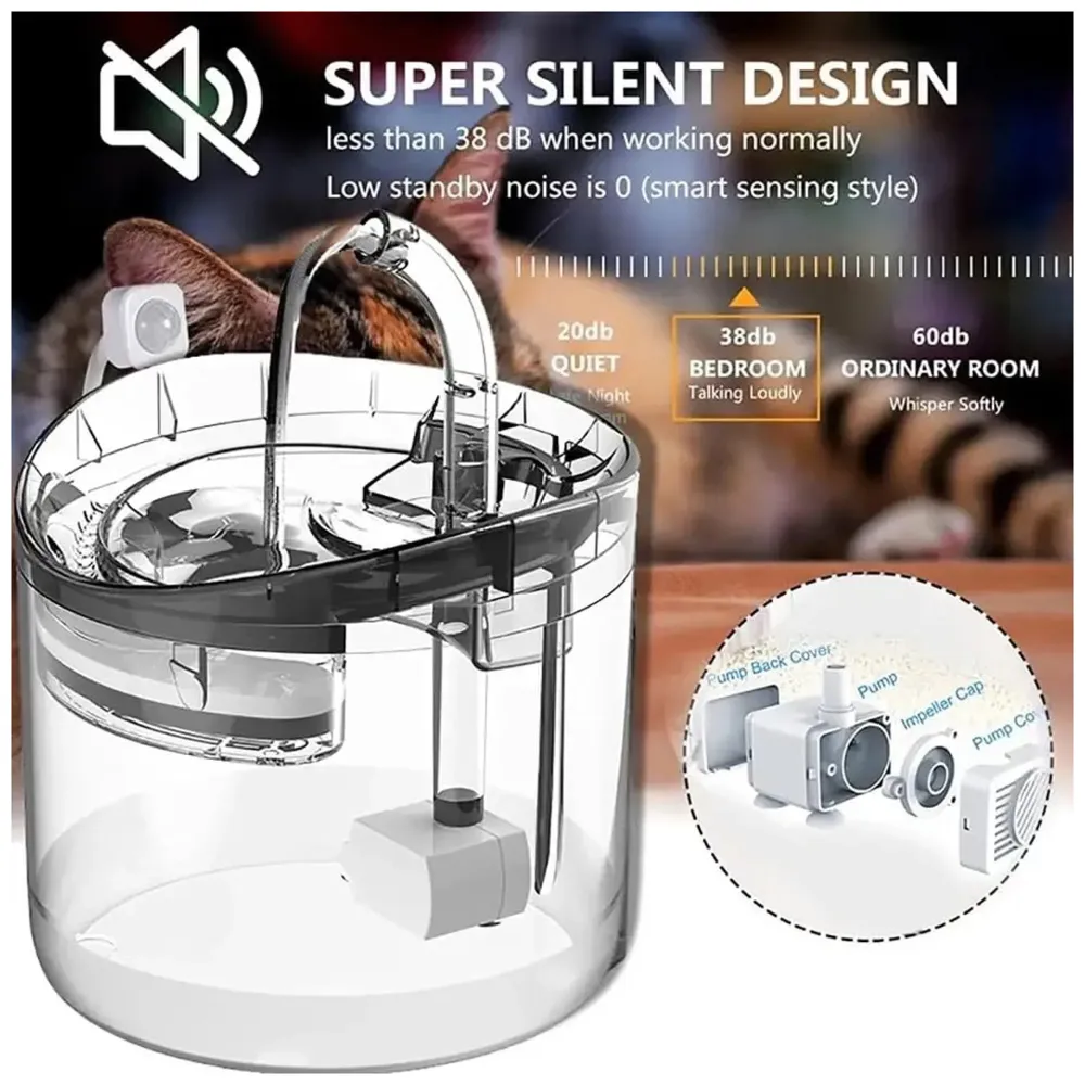 Cat Fountain Transparent Round with Filter Automatic Pet Fountain for Constant Clean and Runnning Water 2 Flow Design - 16.5 x 15.5 Cm - 3