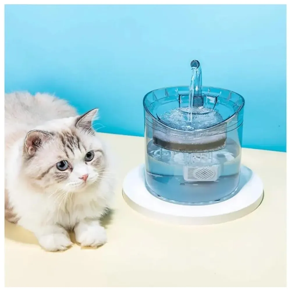 Cat Fountain Transparent Round with Filter Automatic Pet Fountain for Constant Clean and Runnning Water 2 Flow Design - 16.5 x 15.5 Cm - 8