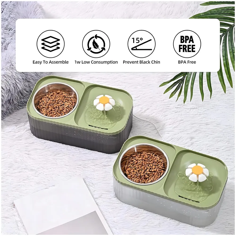 2 in 1Pet Water Fountain and Bowl with Filter and Pump, 31 x 17 x11 Cm Drinking Bowl for Cats and Dogs, Cat Fountain for Home - 2
