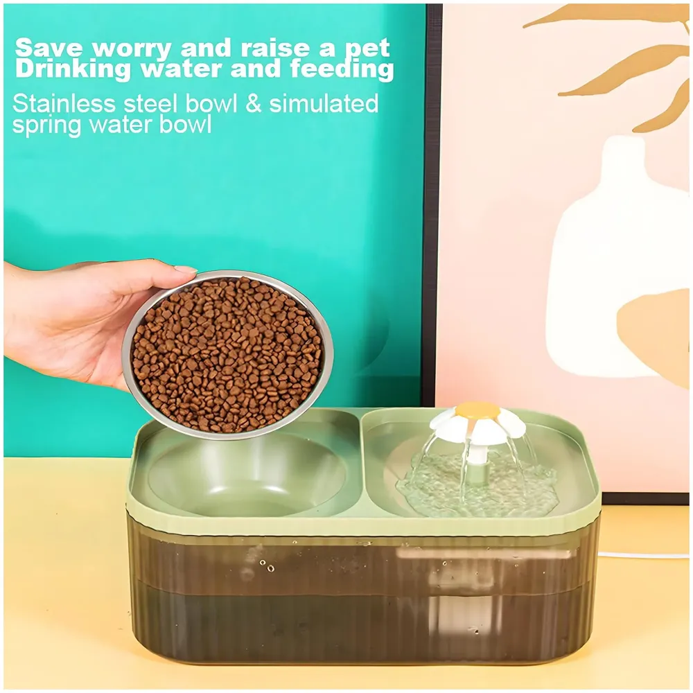 2 in 1Pet Water Fountain and Bowl with Filter and Pump, 31 x 17 x11 Cm Drinking Bowl for Cats and Dogs, Cat Fountain for Home - 3