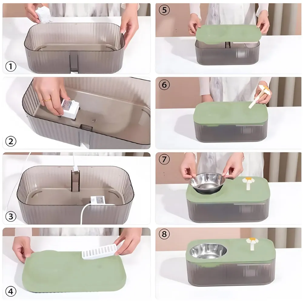 2 in 1Pet Water Fountain and Bowl with Filter and Pump, 31 x 17 x11 Cm Drinking Bowl for Cats and Dogs, Cat Fountain for Home - 7