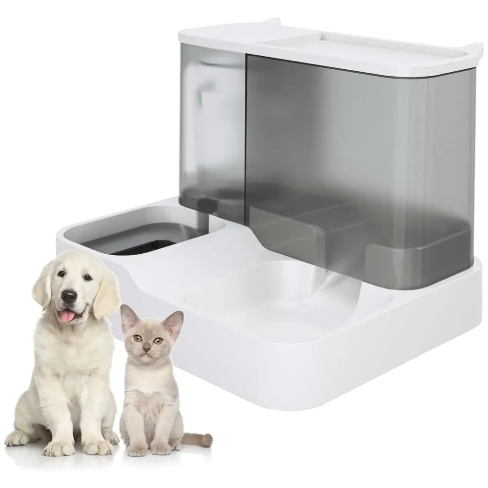 2 in 1 Automatic Water and Food Dispenser for Small Medium Big Dog Pets Puppy Kittens, Gravity Design Pet Auto Feeder 3L Cat Food Dispenser and Auto Dog Water Dispenser 1 L Black
